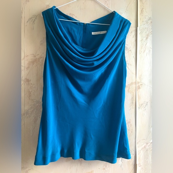 Trina Turk Blue 100% Silk Blouse - Picture 3 of 16